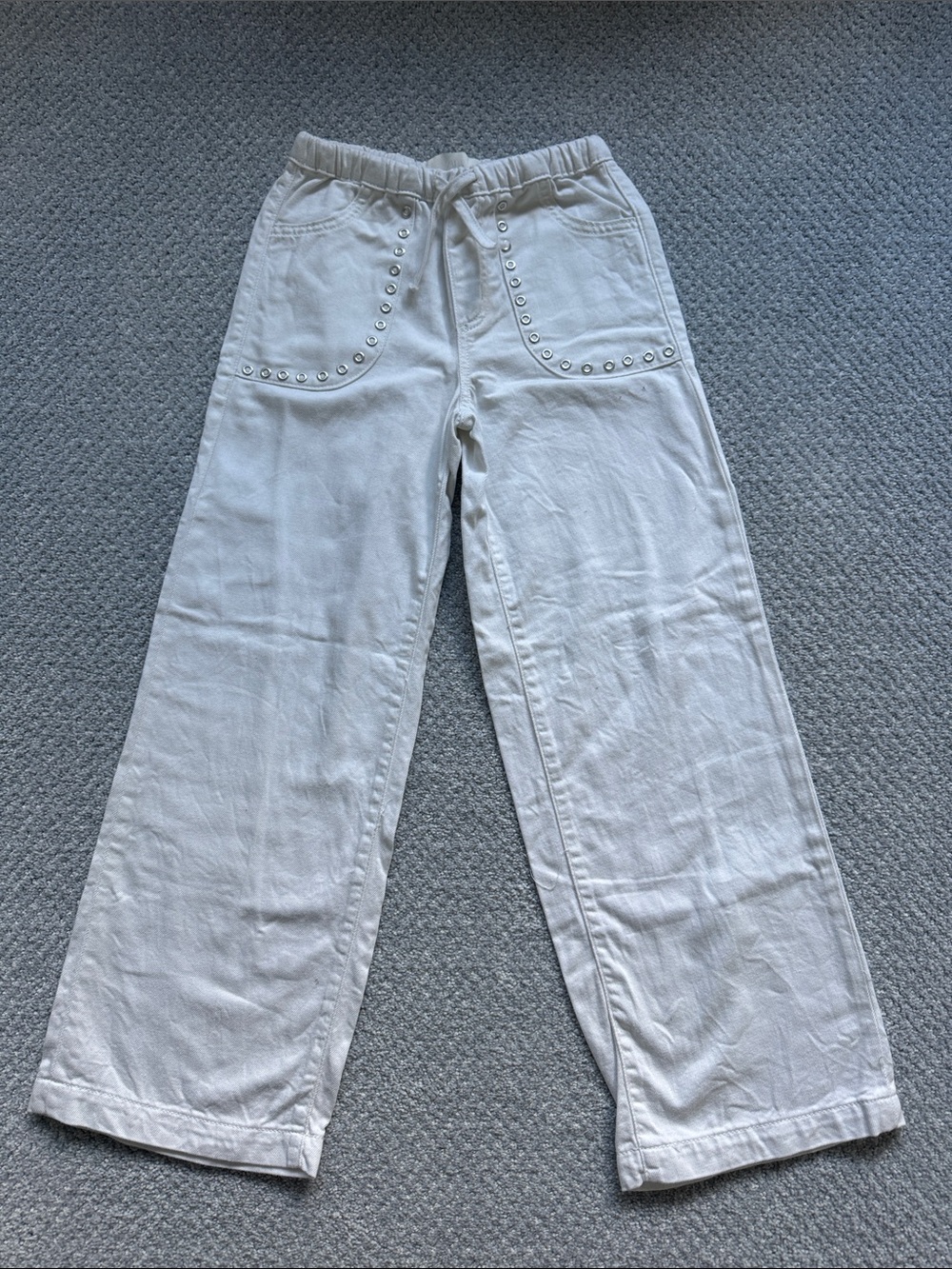Kids Wide-Leg Drawstring Pants - White denim